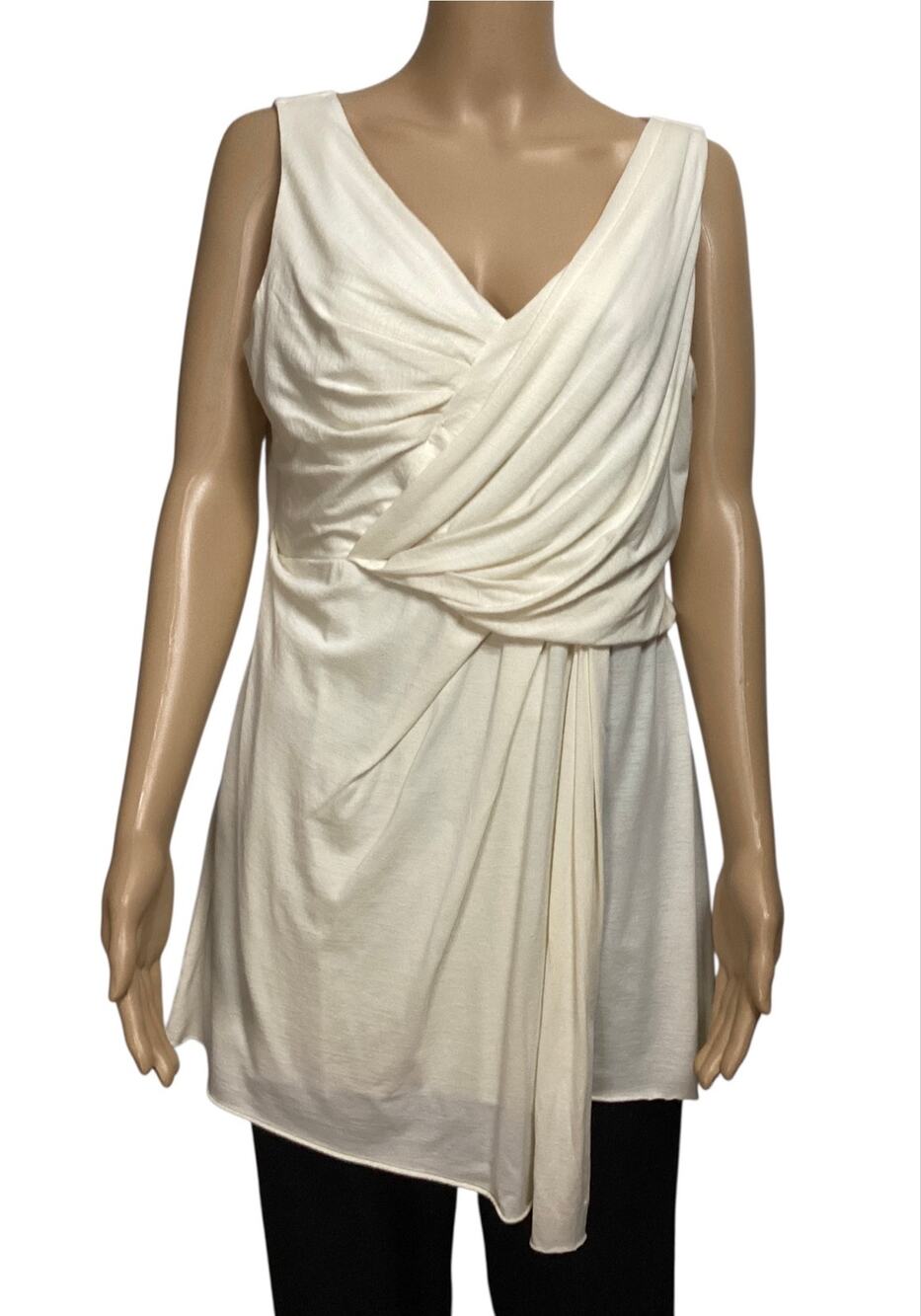 Peruvian Connection Ivory Draped Surplice Tunic Top - Size L